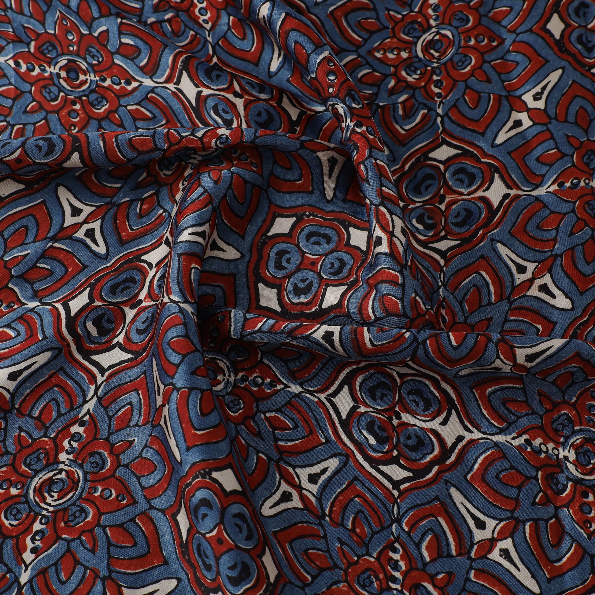 Blue - Ajrakh Block Printed Modal Silk Fabric from Kutch 20