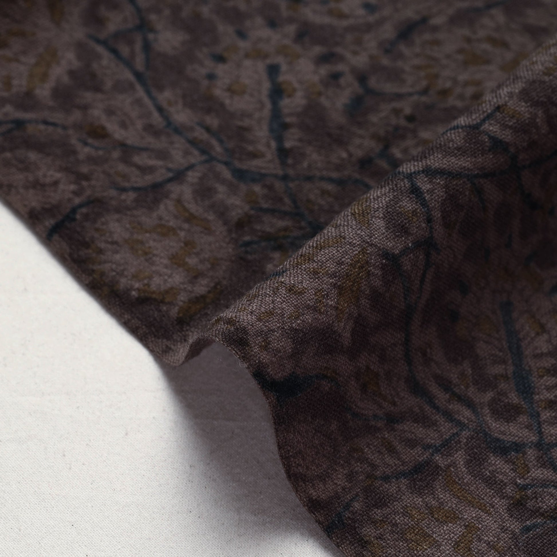 Brown - Pedana Kalamkari Block Print Handwoven Wool Fabric