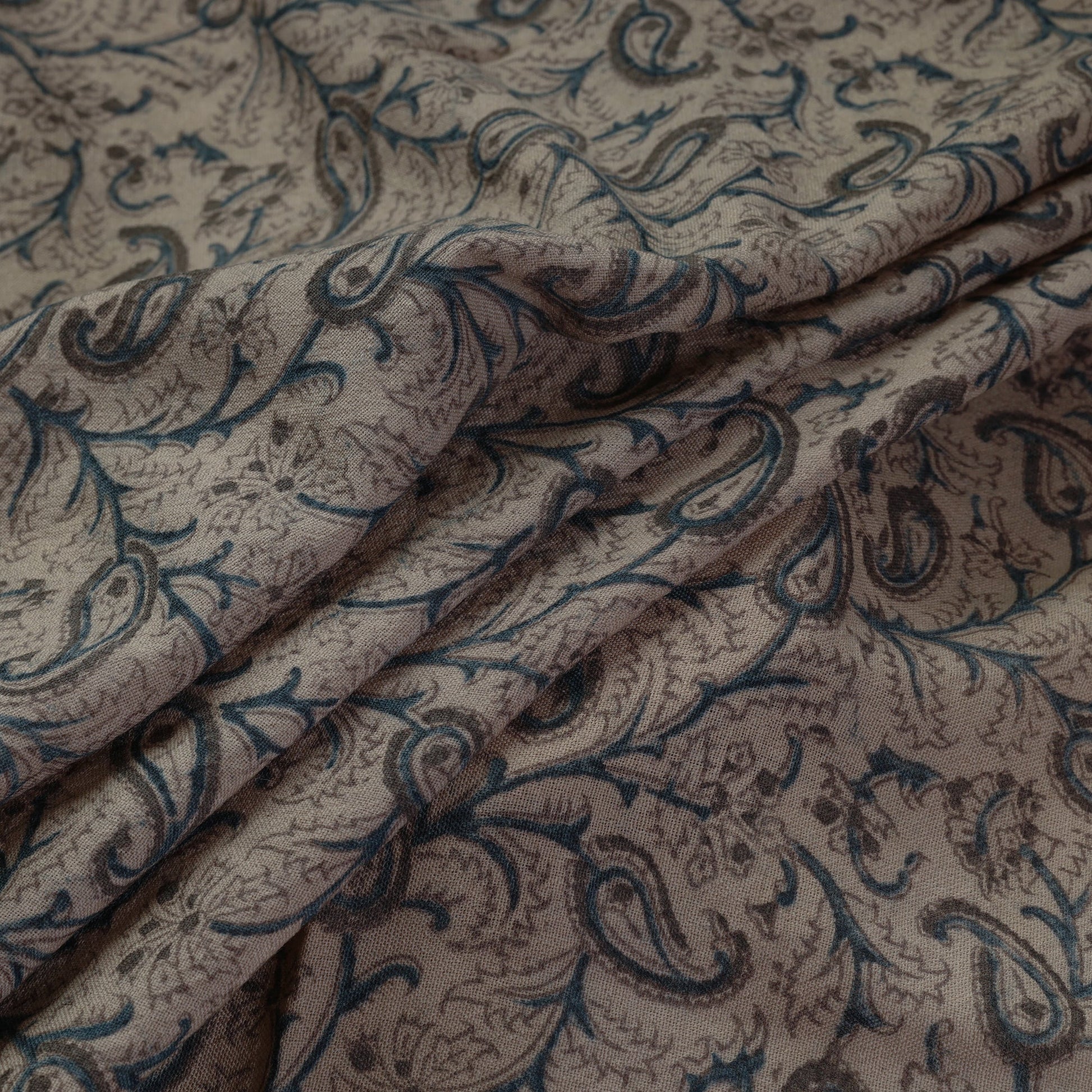 Brown - Pedana Kalamkari Block Print Handwoven Wool Fabric