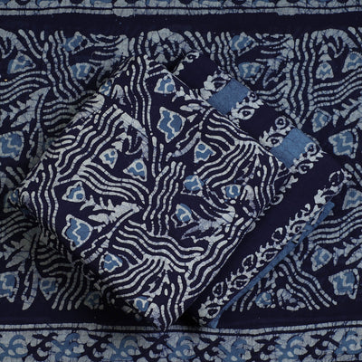 Blue - 3pc Cotton Kutch Batik Print Dress Material 100