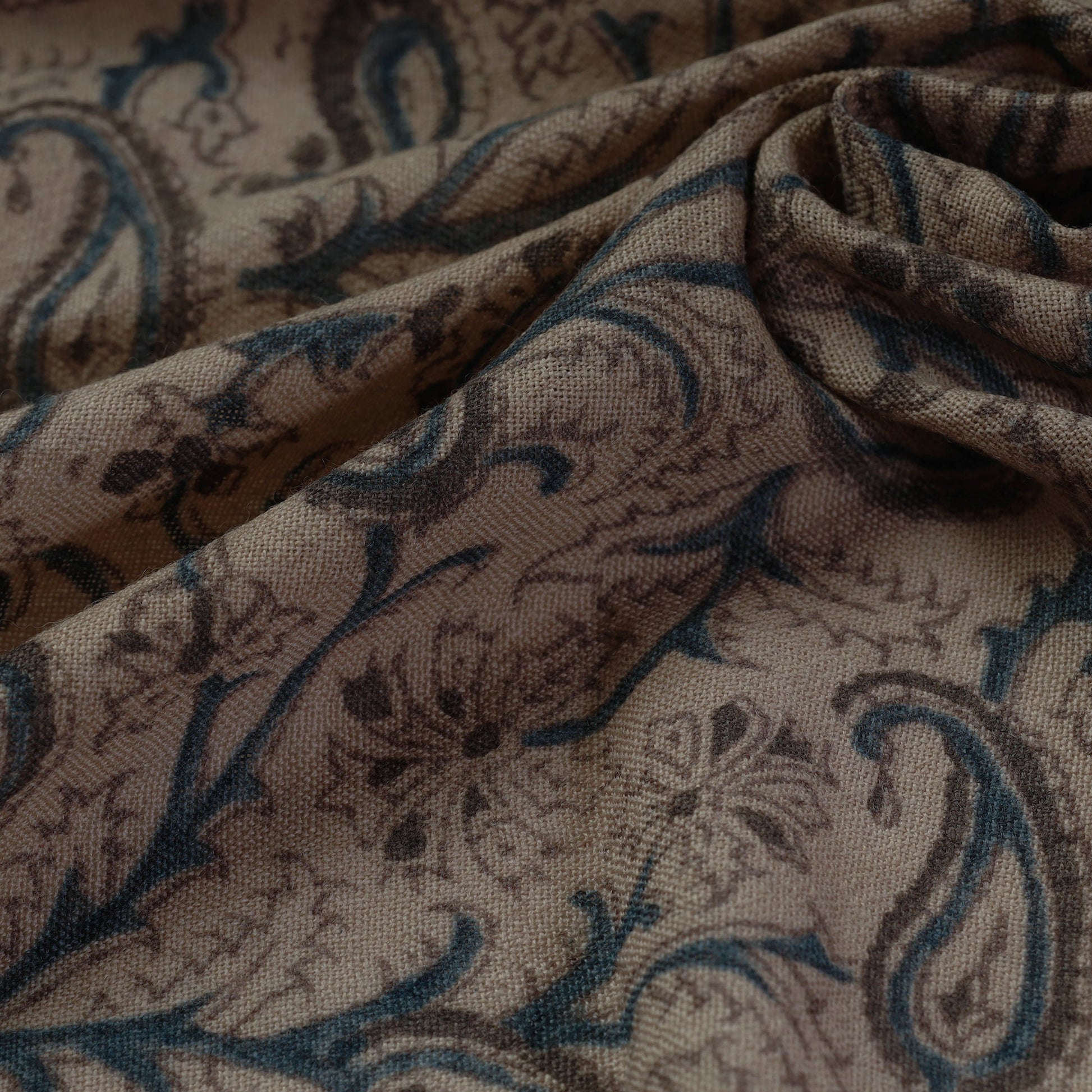 Brown - Pedana Kalamkari Block Print Handwoven Wool Fabric