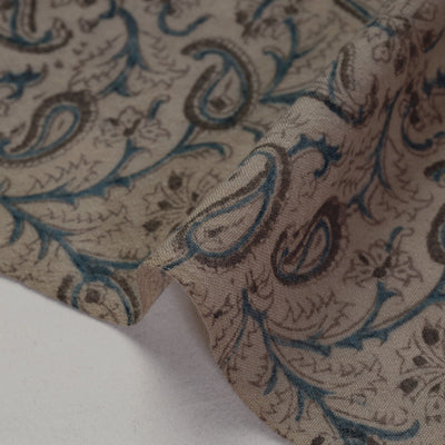 Brown - Pedana Kalamkari Block Print Handwoven Wool Fabric
