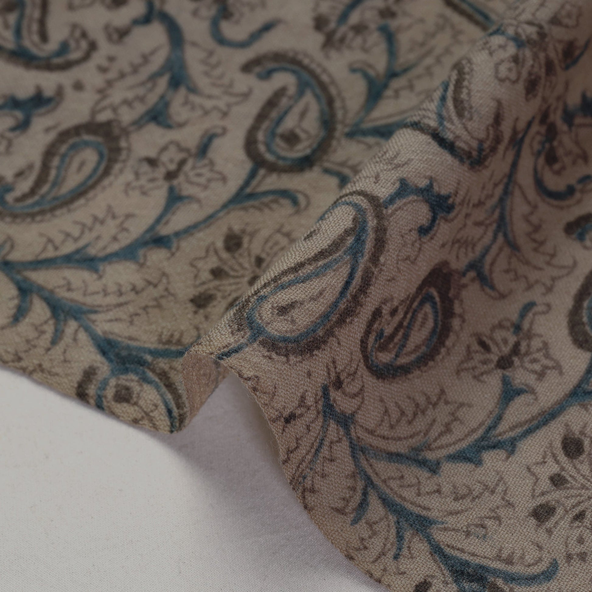 Brown - Pedana Kalamkari Block Print Handwoven Wool Fabric