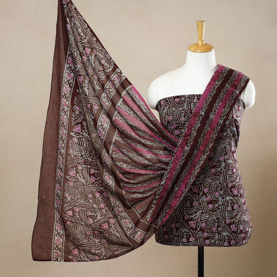 Brown - 3pc Cotton Kutch Batik Print Dress Material 106