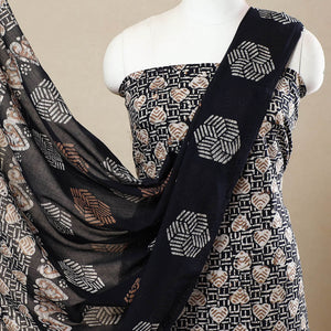 Black - 3pc Cotton Kutch Batik Print Dress Material 109