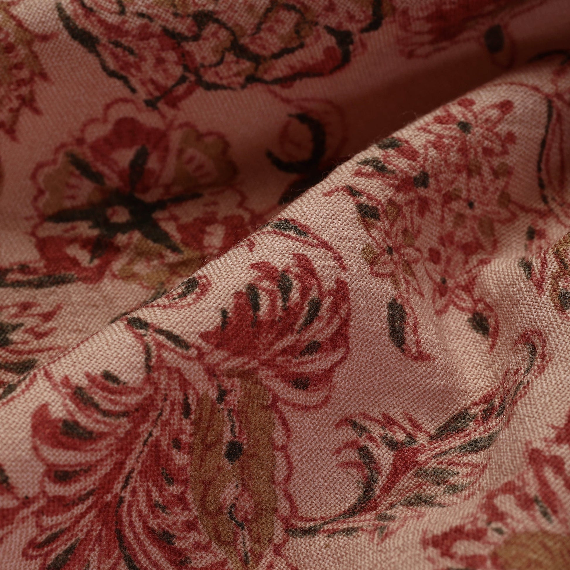 Brown - Pedana Kalamkari Block Print Handwoven Wool Fabric