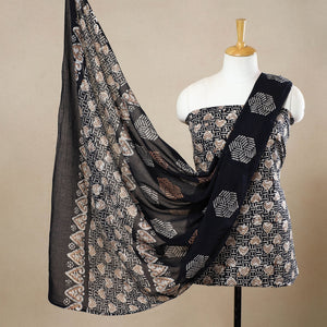 Black - 3pc Cotton Kutch Batik Print Dress Material 109