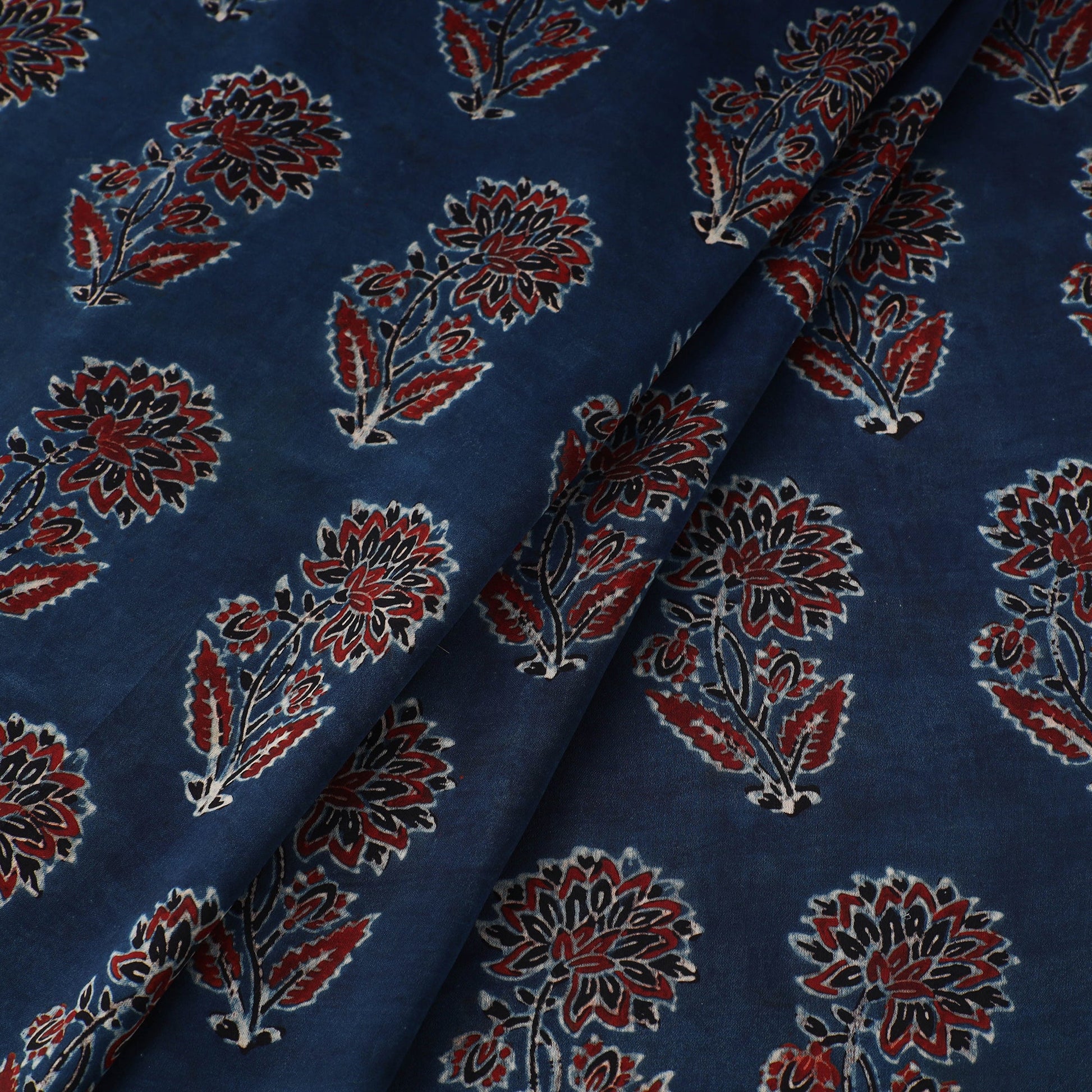 Blue - Ajrakh Block Printed Modal Silk Fabric from Kutch 25