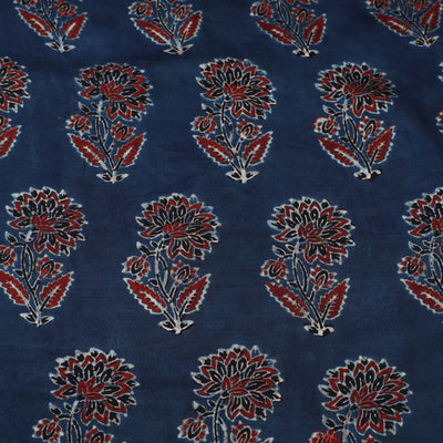 Blue - Ajrakh Block Printed Modal Silk Fabric from Kutch 25