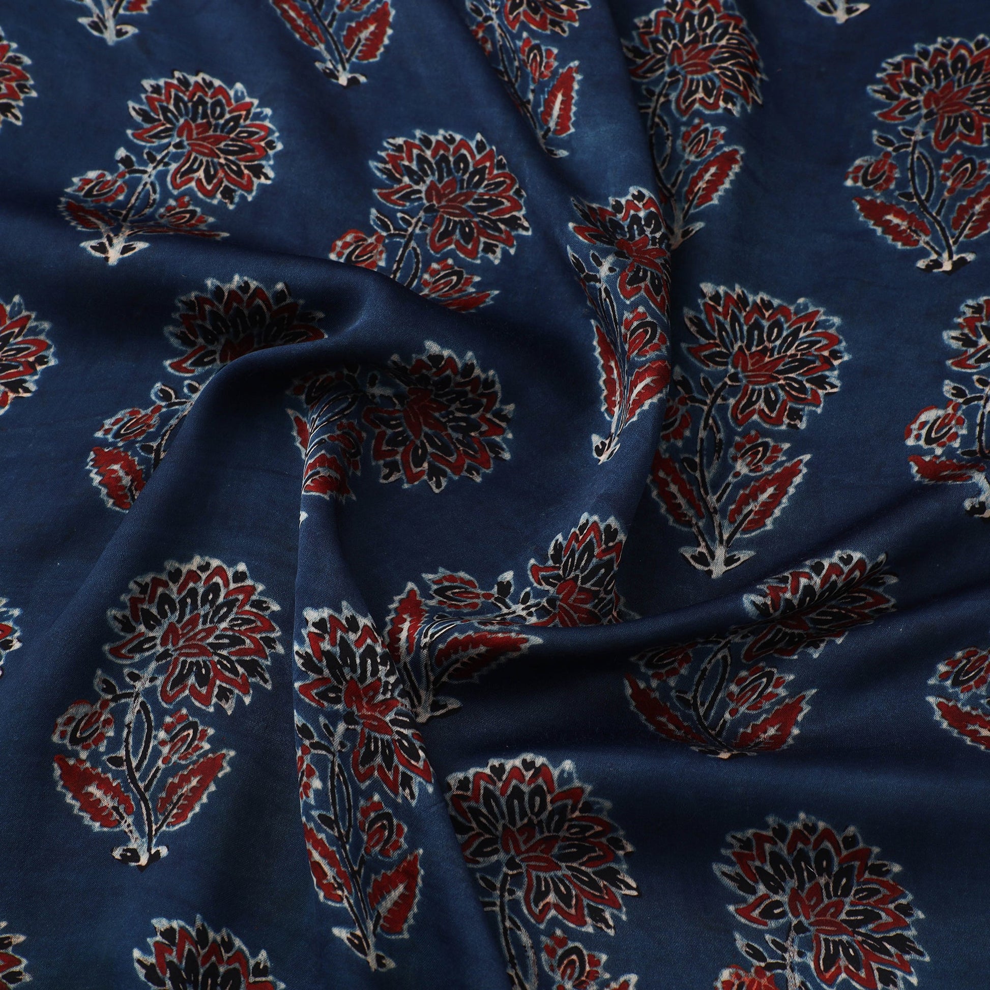 Blue - Ajrakh Block Printed Modal Silk Fabric from Kutch 25