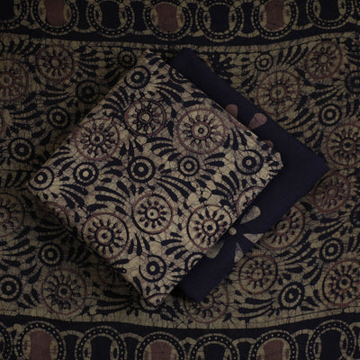 Black - 3pc Cotton Kutch Batik Print Dress Material 103