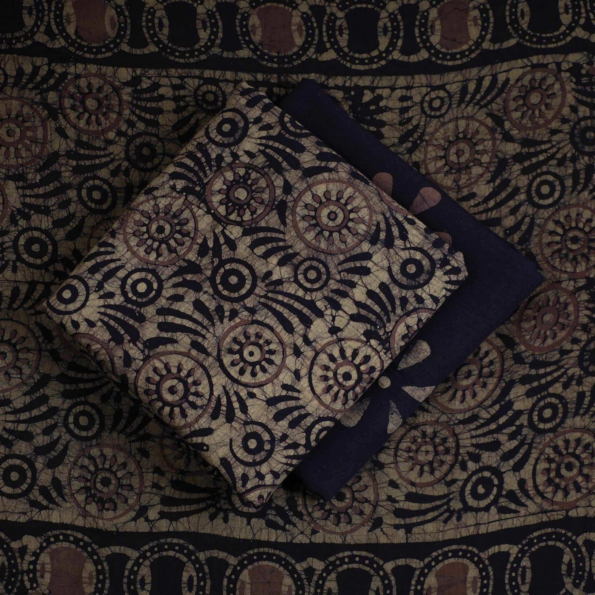 Black - 3pc Cotton Kutch Batik Print Dress Material 103