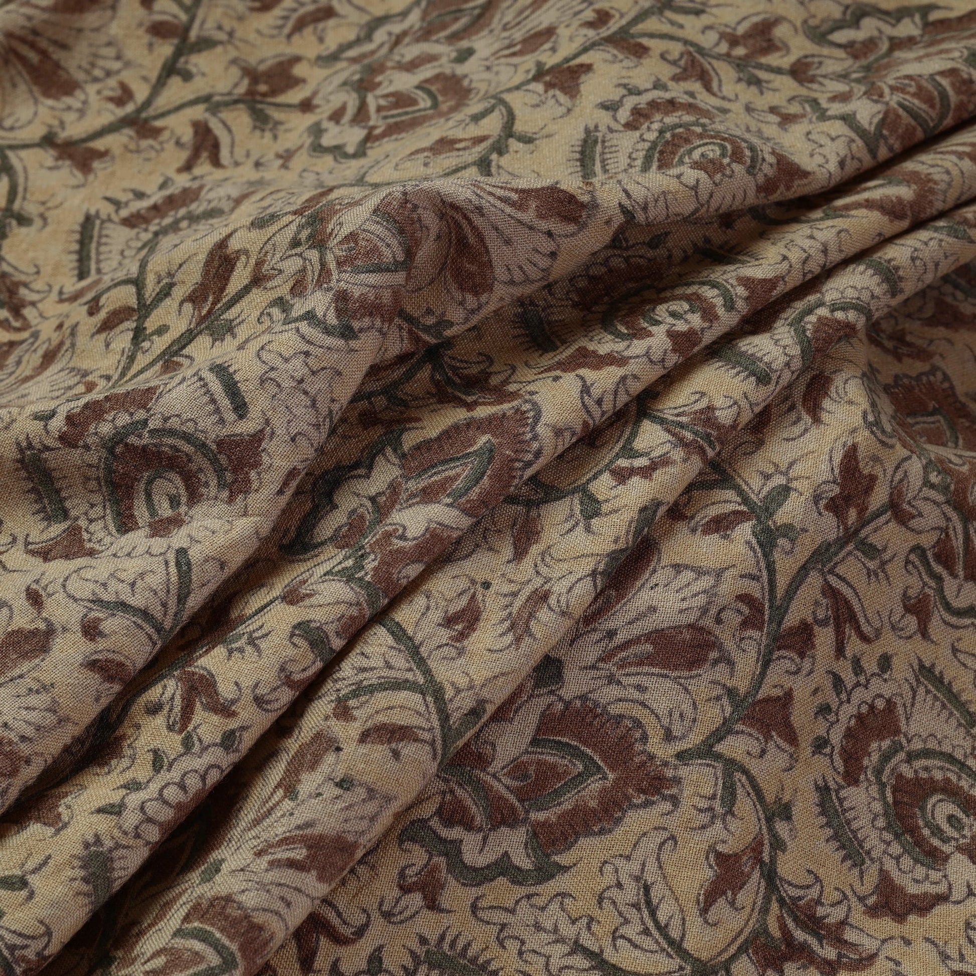 Brown - Pedana Kalamkari Block Print Handwoven Wool Fabric