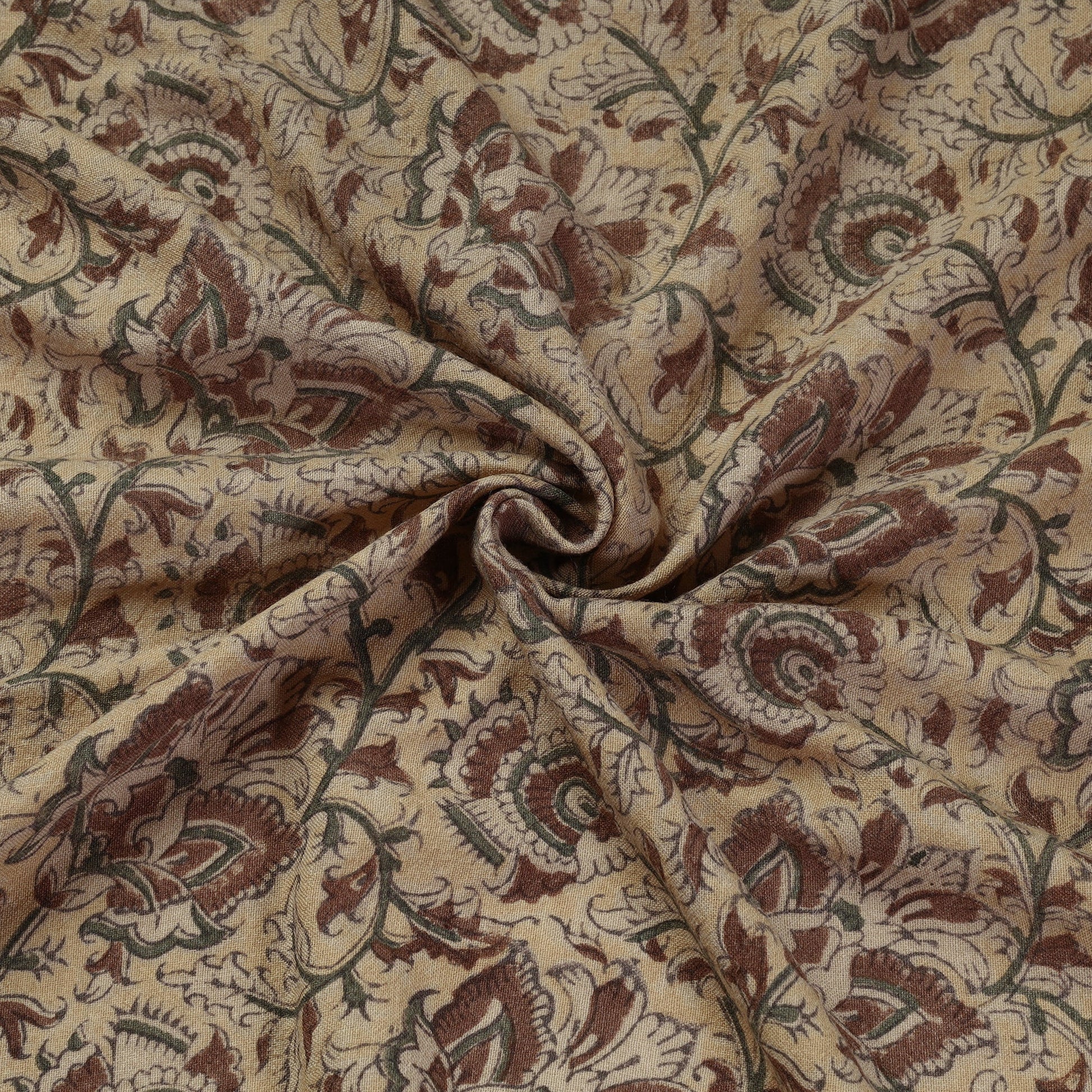 Brown - Pedana Kalamkari Block Print Handwoven Wool Fabric
