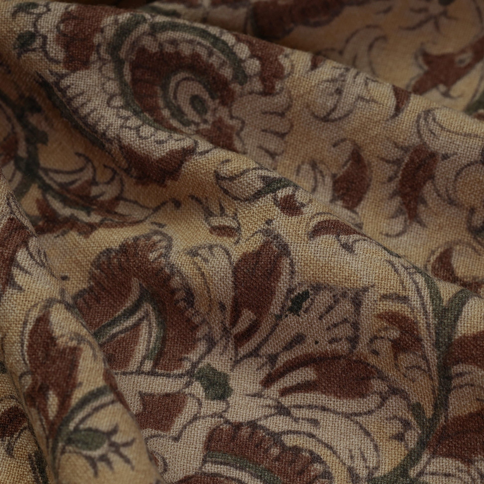 Brown - Pedana Kalamkari Block Print Handwoven Wool Fabric