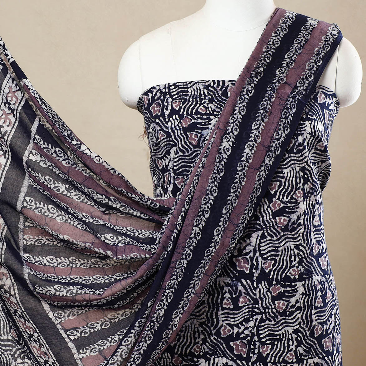 3pc Cotton Kutch Batik Print Dress Material 115