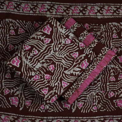 Brown - 3pc Cotton Kutch Batik Print Dress Material 106
