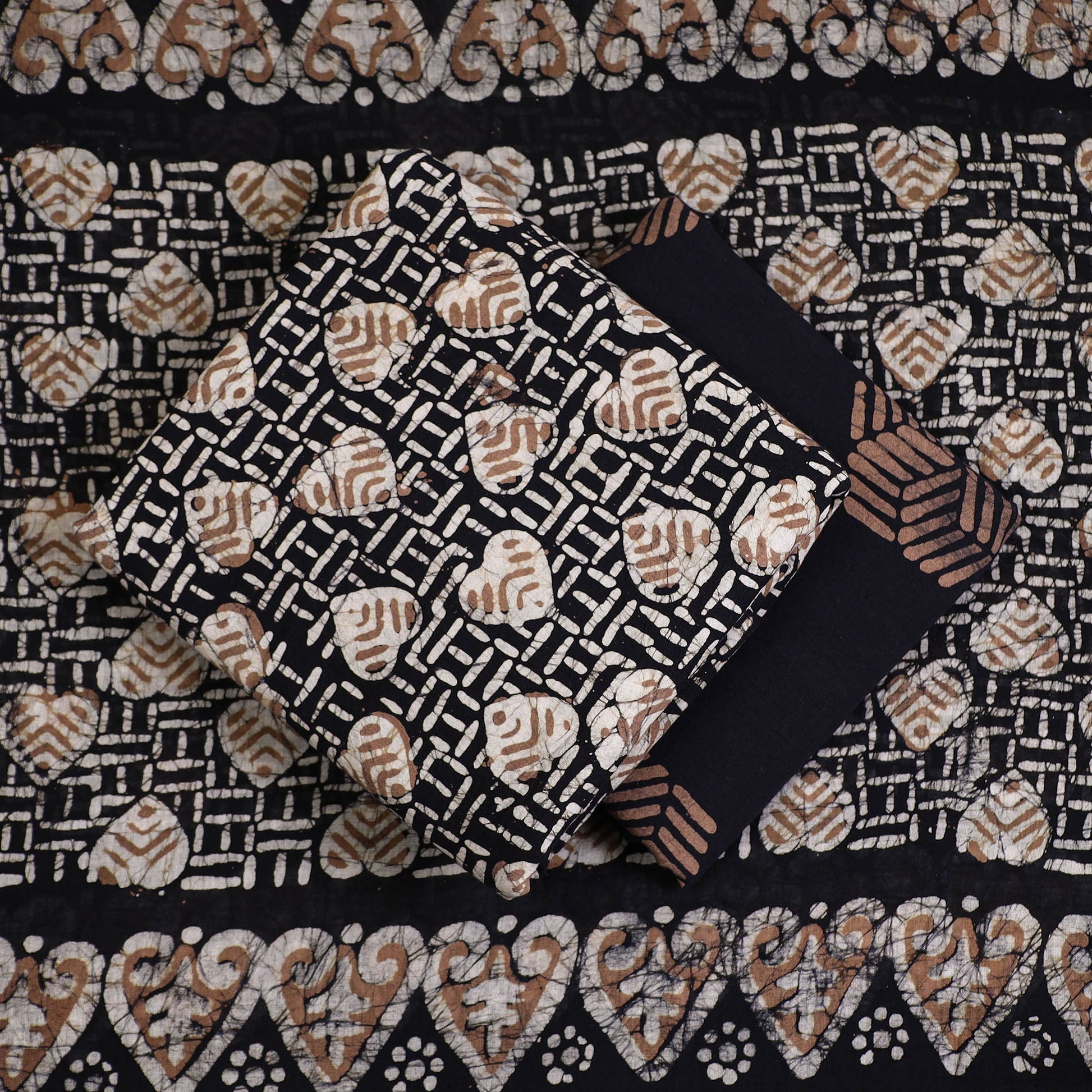 Black - 3pc Cotton Kutch Batik Print Dress Material 109