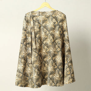 Beige - Kalamkari Block Printed Cotton Wrap Around Skirt