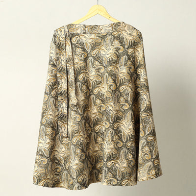 Beige - Kalamkari Block Printed Cotton Wrap Around Skirt
