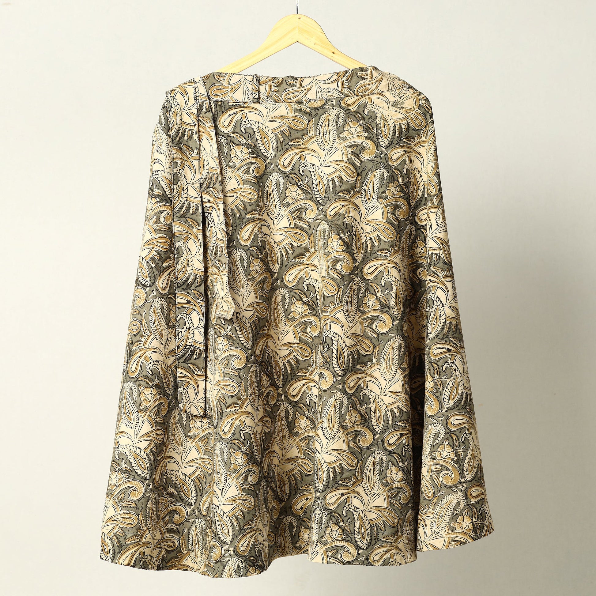 Beige - Kalamkari Block Printed Cotton Wrap Around Skirt