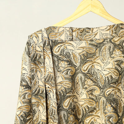 Beige - Kalamkari Block Printed Cotton Wrap Around Skirt