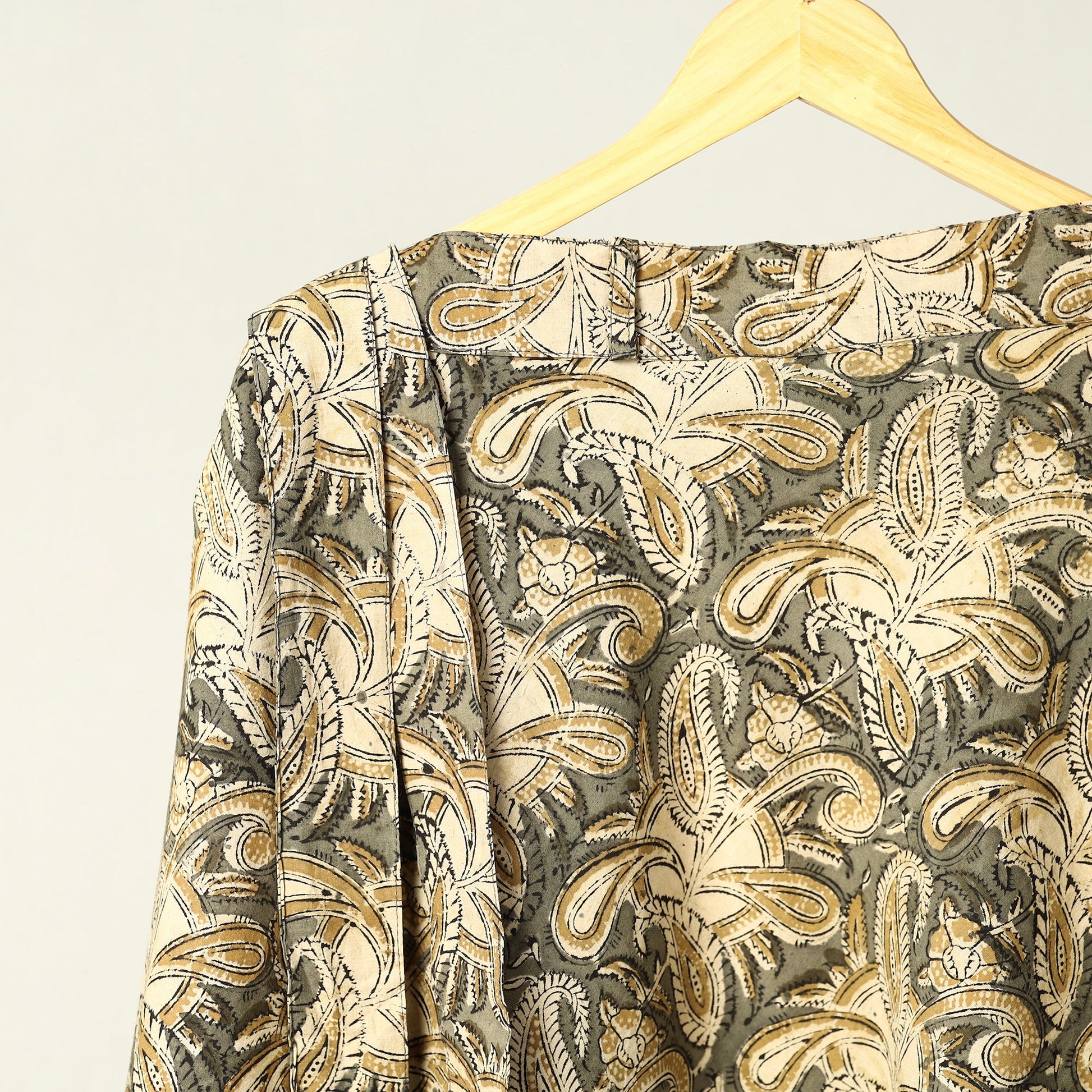 Beige - Kalamkari Block Printed Cotton Wrap Around Skirt