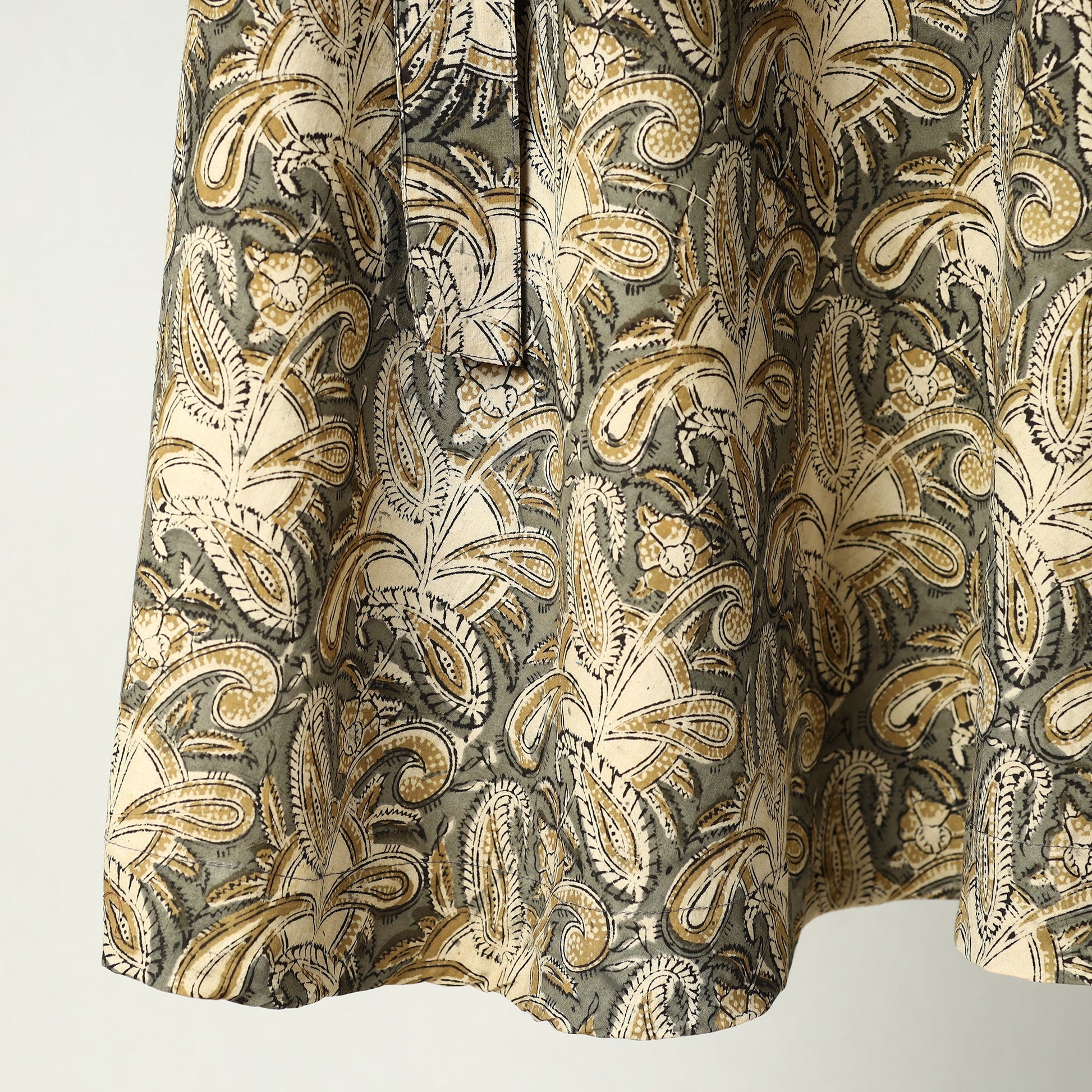 Beige - Kalamkari Block Printed Cotton Wrap Around Skirt
