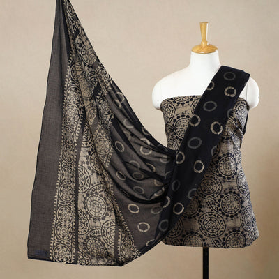Beige - 3pc Cotton Kutch Batik Print Dress Material 119