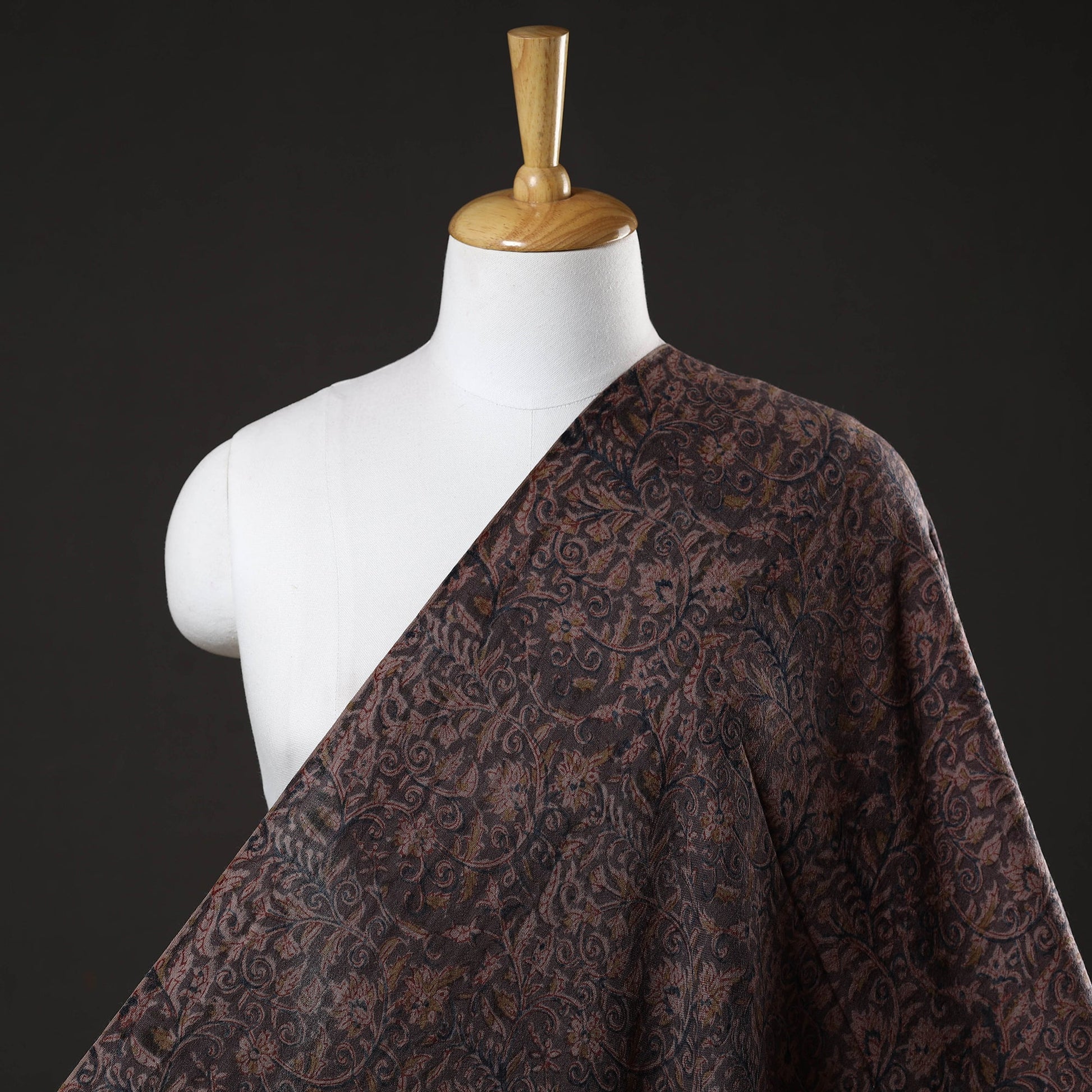 Black - Pedana Kalamkari Block Print Handwoven Wool Fabric