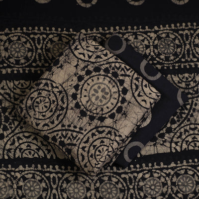 Beige - 3pc Cotton Kutch Batik Print Dress Material 119