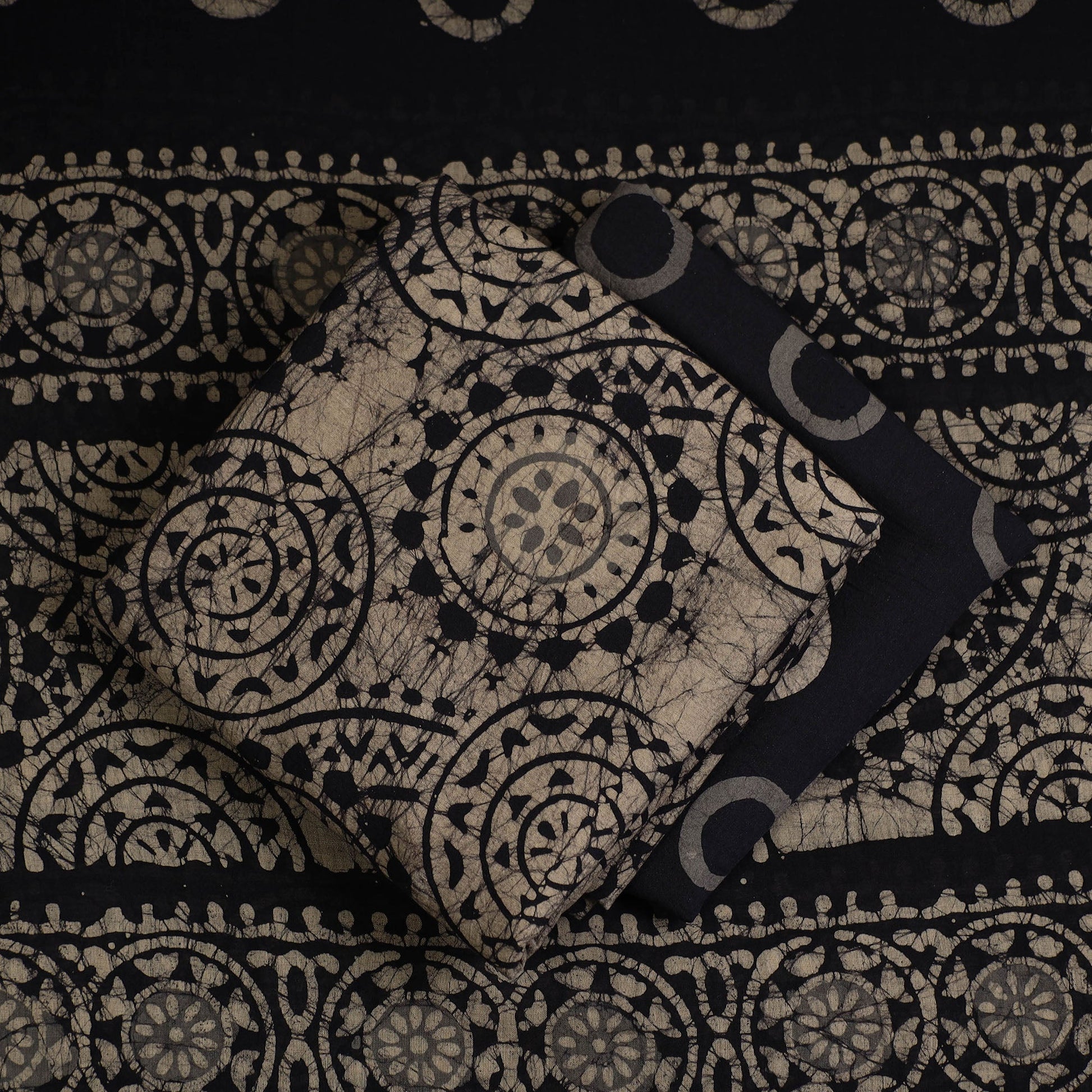 Beige - 3pc Cotton Kutch Batik Print Dress Material 119