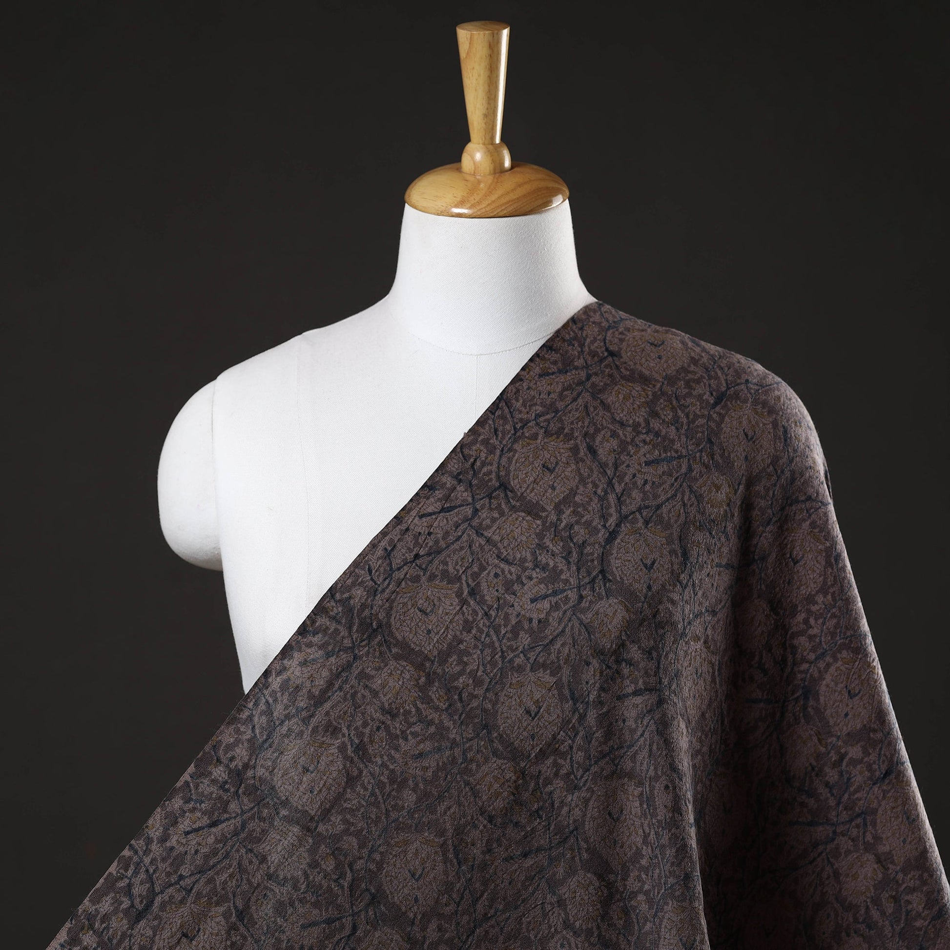 Brown - Pedana Kalamkari Block Print Handwoven Wool Fabric