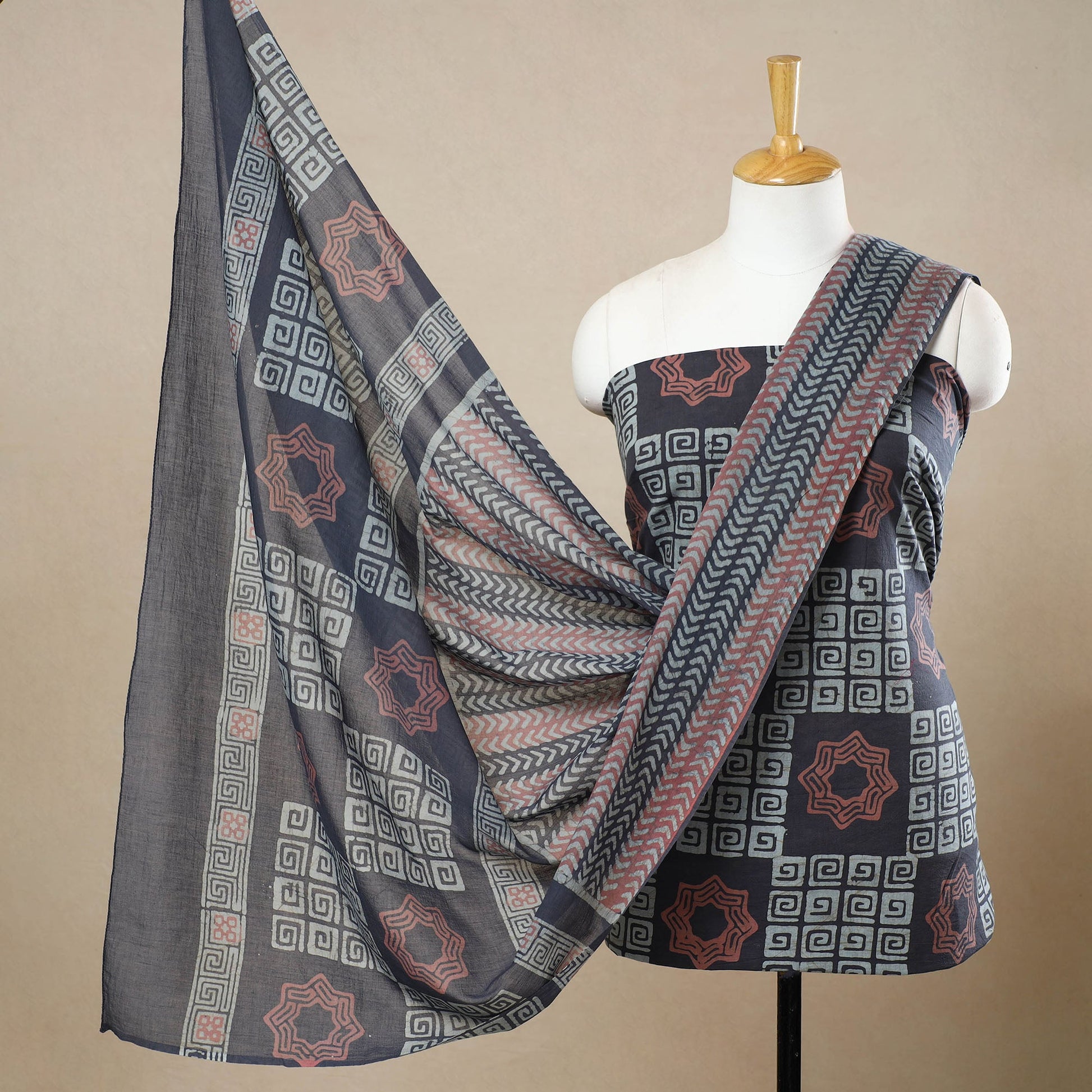 3pc Cotton Kutch Batik Print Dress Material 121