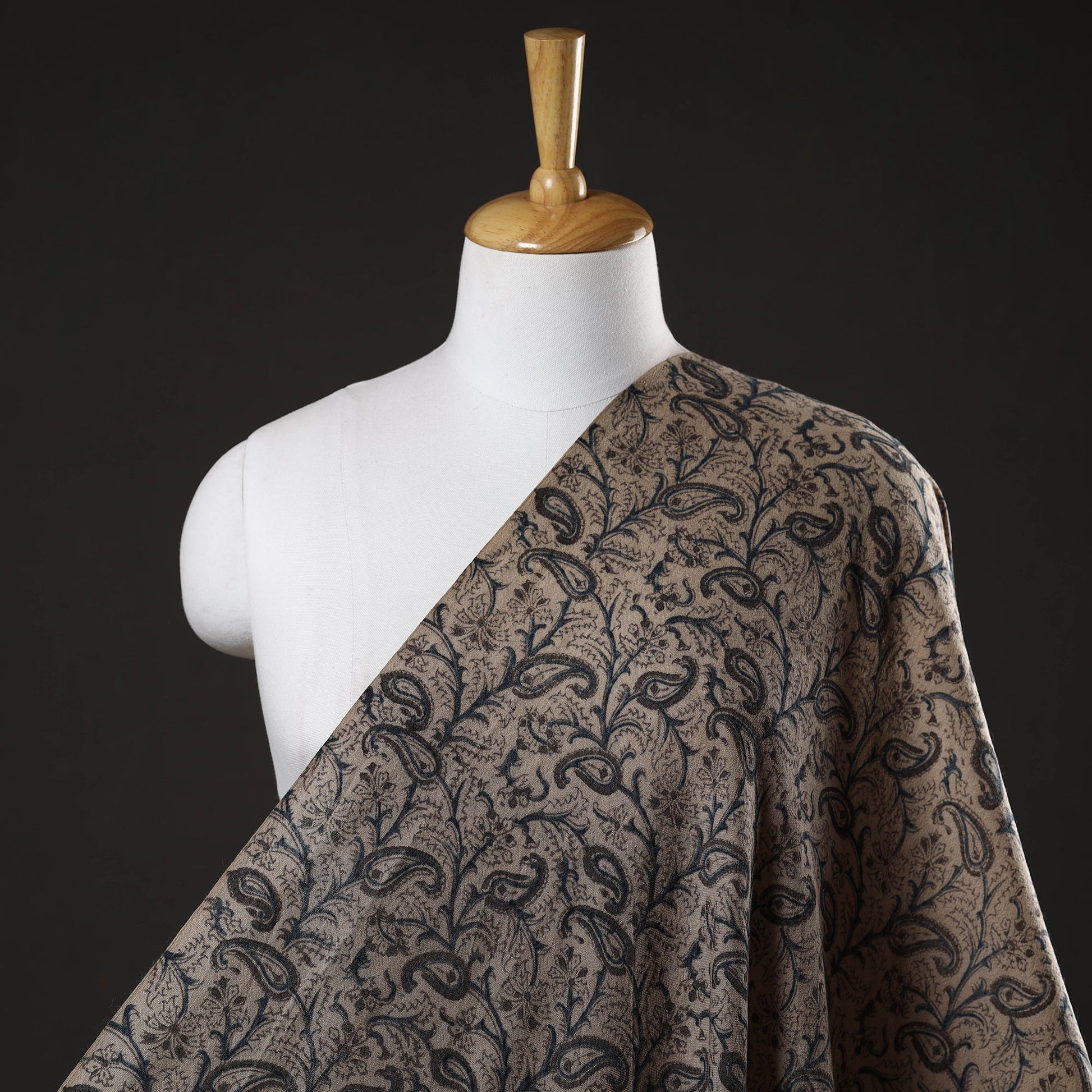 Brown - Pedana Kalamkari Block Print Handwoven Wool Fabric