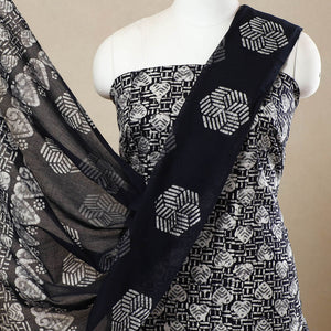 Black - 3pc Cotton Kutch Batik Print Dress Material 122