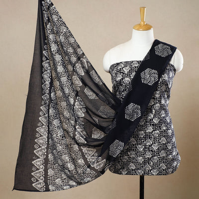 Black - 3pc Cotton Kutch Batik Print Dress Material 122
