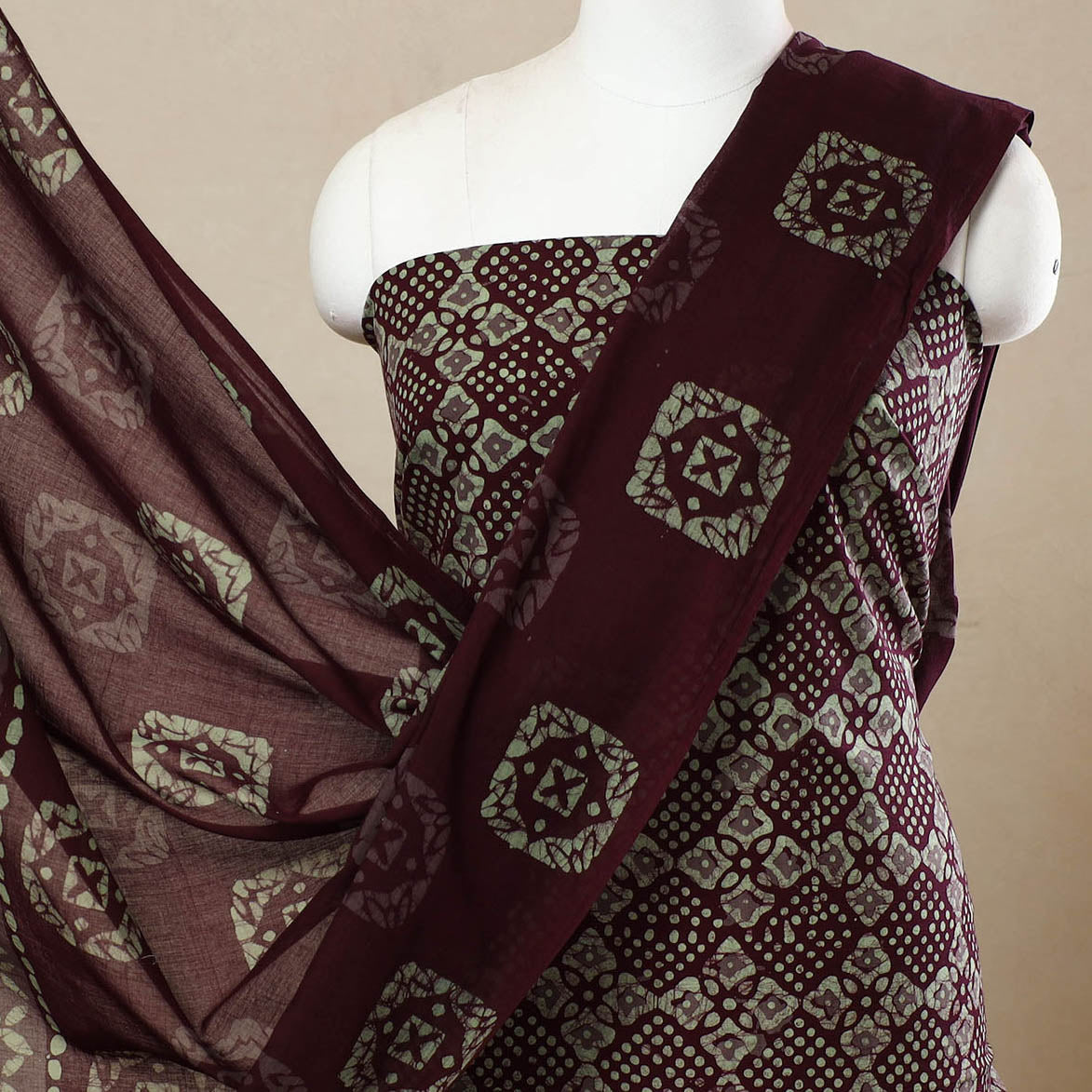 3pc Cotton Kutch Batik Print Dress Material 123