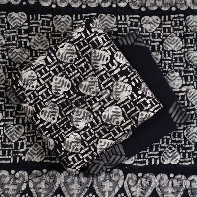 Black - 3pc Cotton Kutch Batik Print Dress Material 122