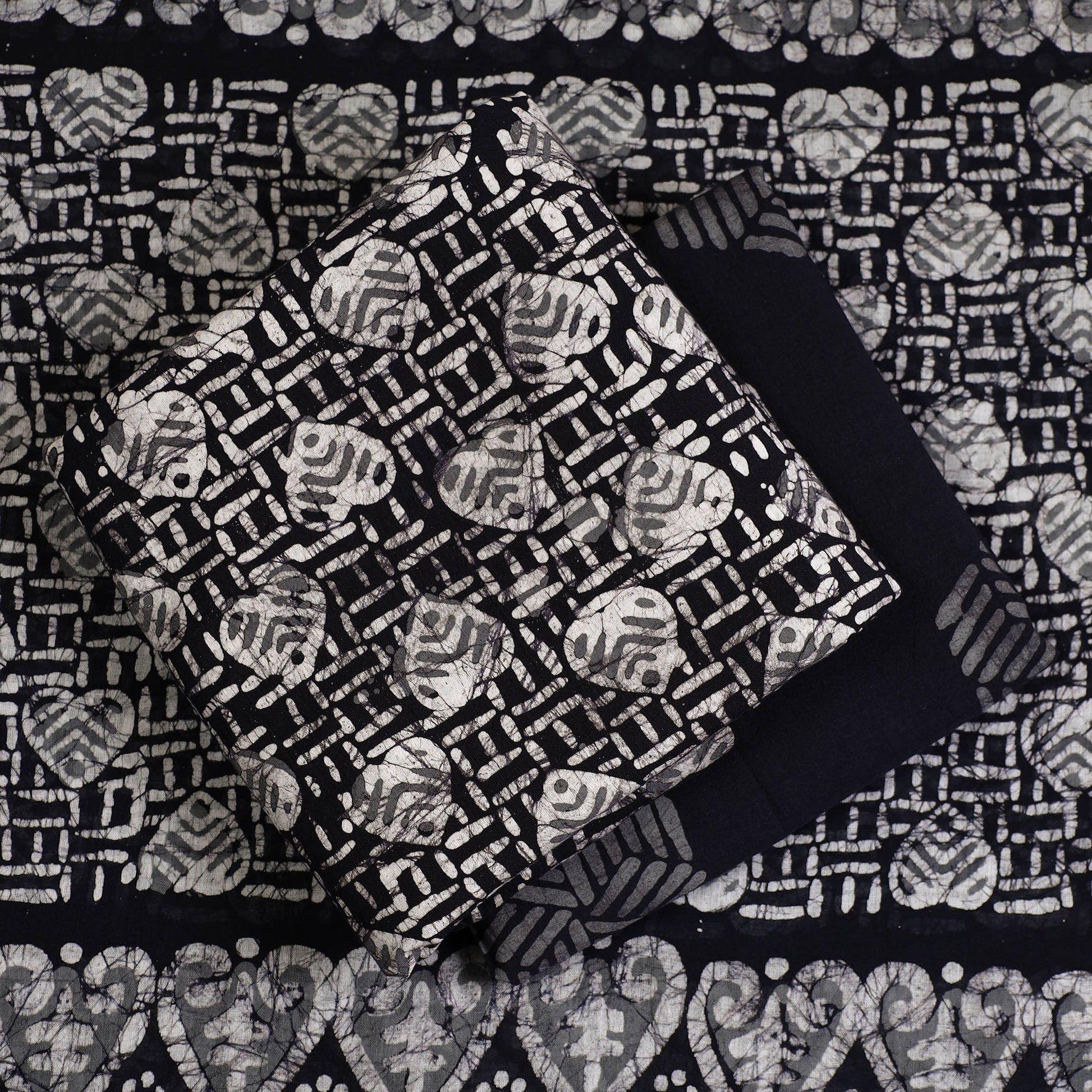 Black - 3pc Cotton Kutch Batik Print Dress Material 122