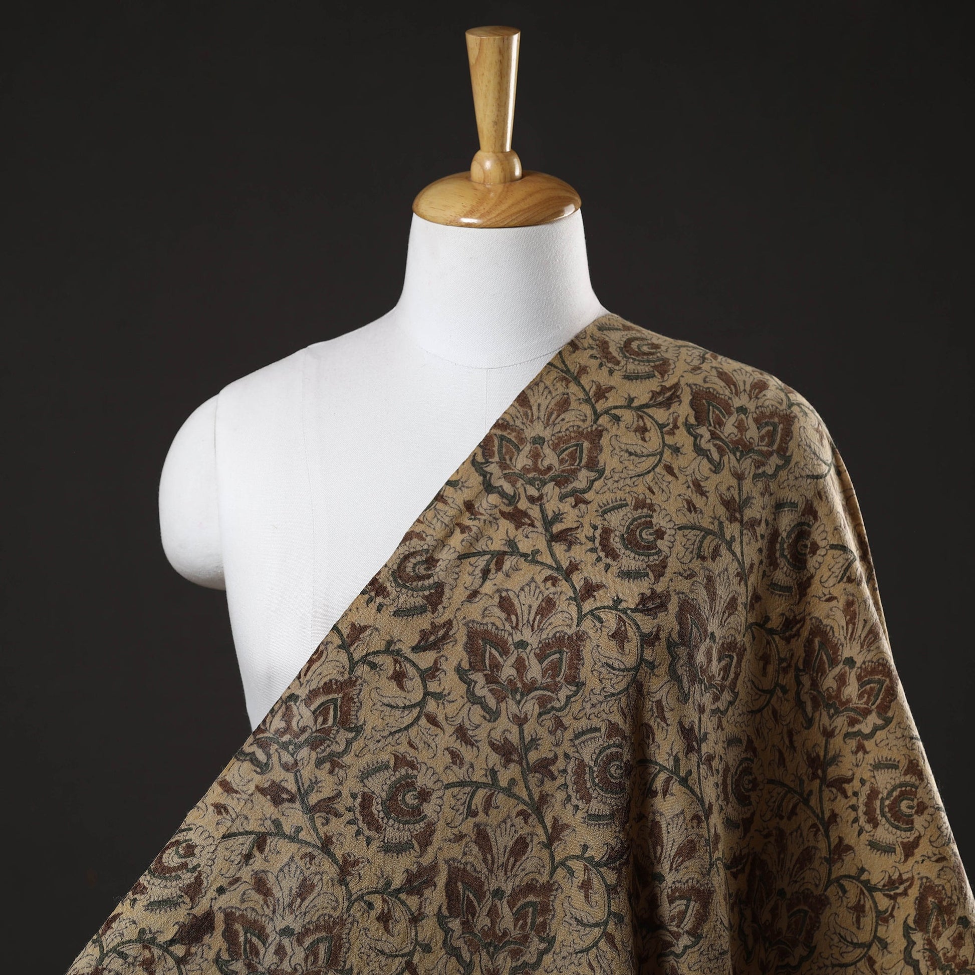 Brown - Pedana Kalamkari Block Print Handwoven Wool Fabric