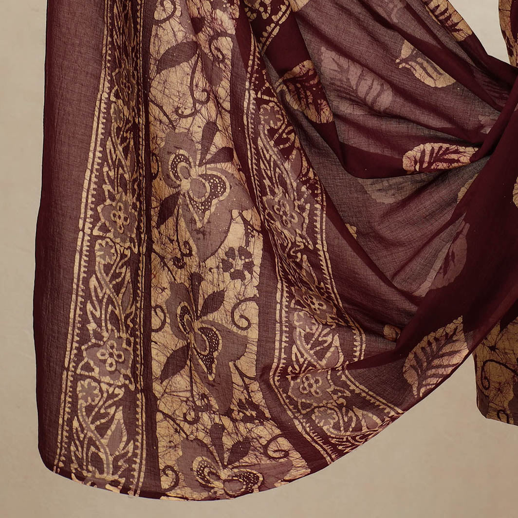 Brown - 3pc Cotton Kutch Batik Print Dress Material 125