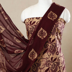 Brown - 3pc Cotton Kutch Batik Print Dress Material 125