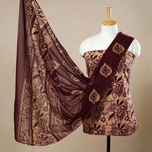 Brown - 3pc Cotton Kutch Batik Print Dress Material 125