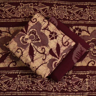 Brown - 3pc Cotton Kutch Batik Print Dress Material 125