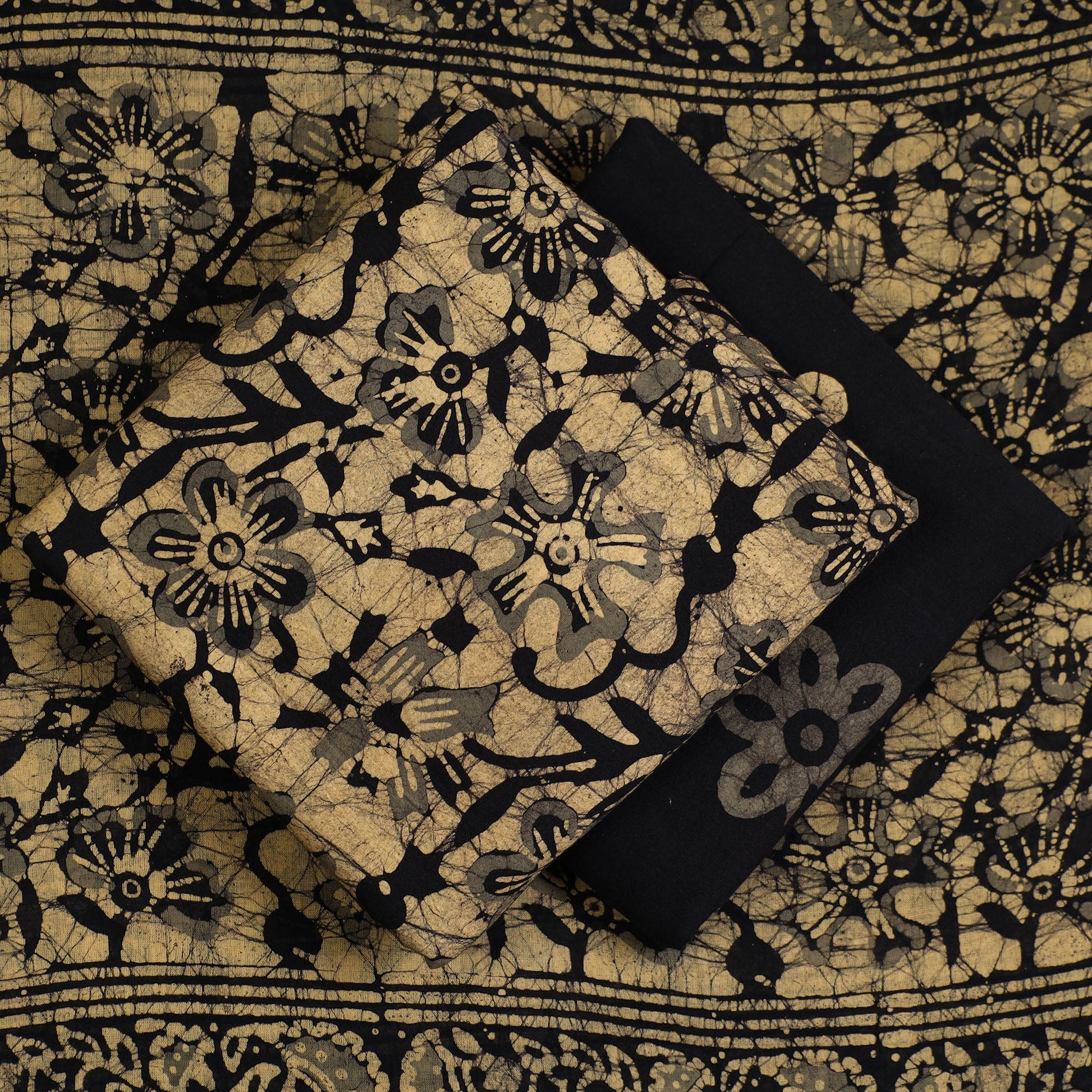 Beige - 3pc Cotton Kutch Batik Print Dress Material 130