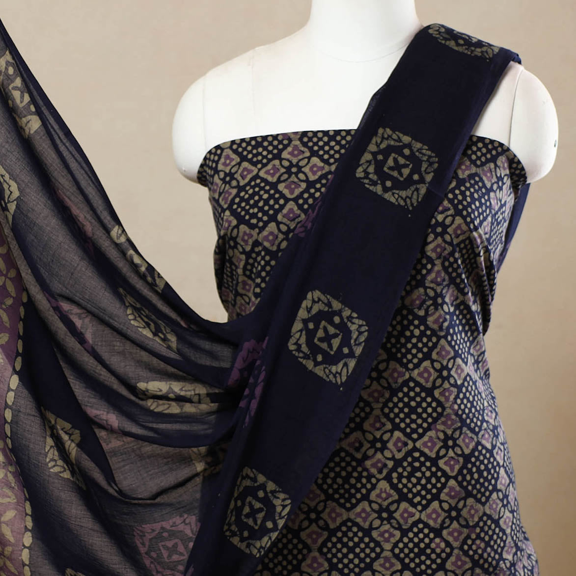 3pc Cotton Kutch Batik Print Dress Material 131
