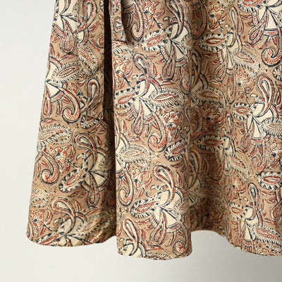 Brown - Kalamkari Block Printed Cotton Wrap Around Skirt
