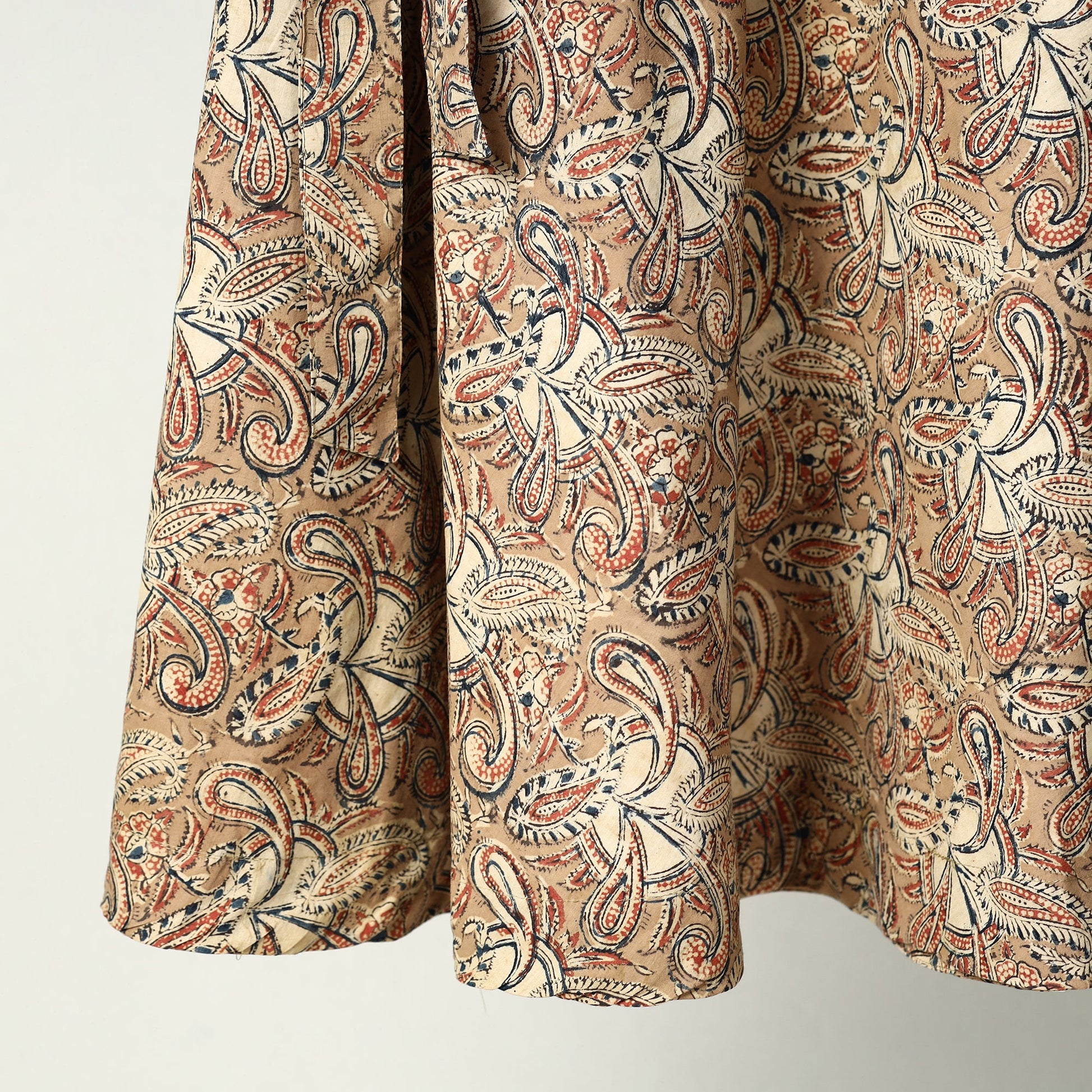 Brown - Kalamkari Block Printed Cotton Wrap Around Skirt