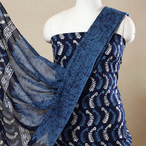 Blue - 3pc Cotton Kutch Batik Print Dress Material 137